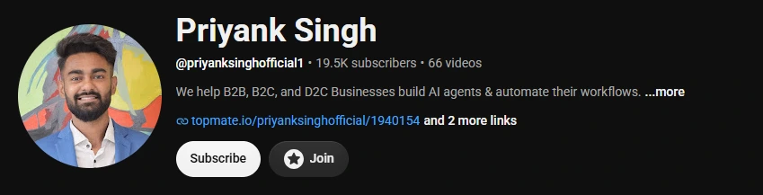 YouTube channel @priyanksinghofficial1 with 19.5K subscribers and 66 videos